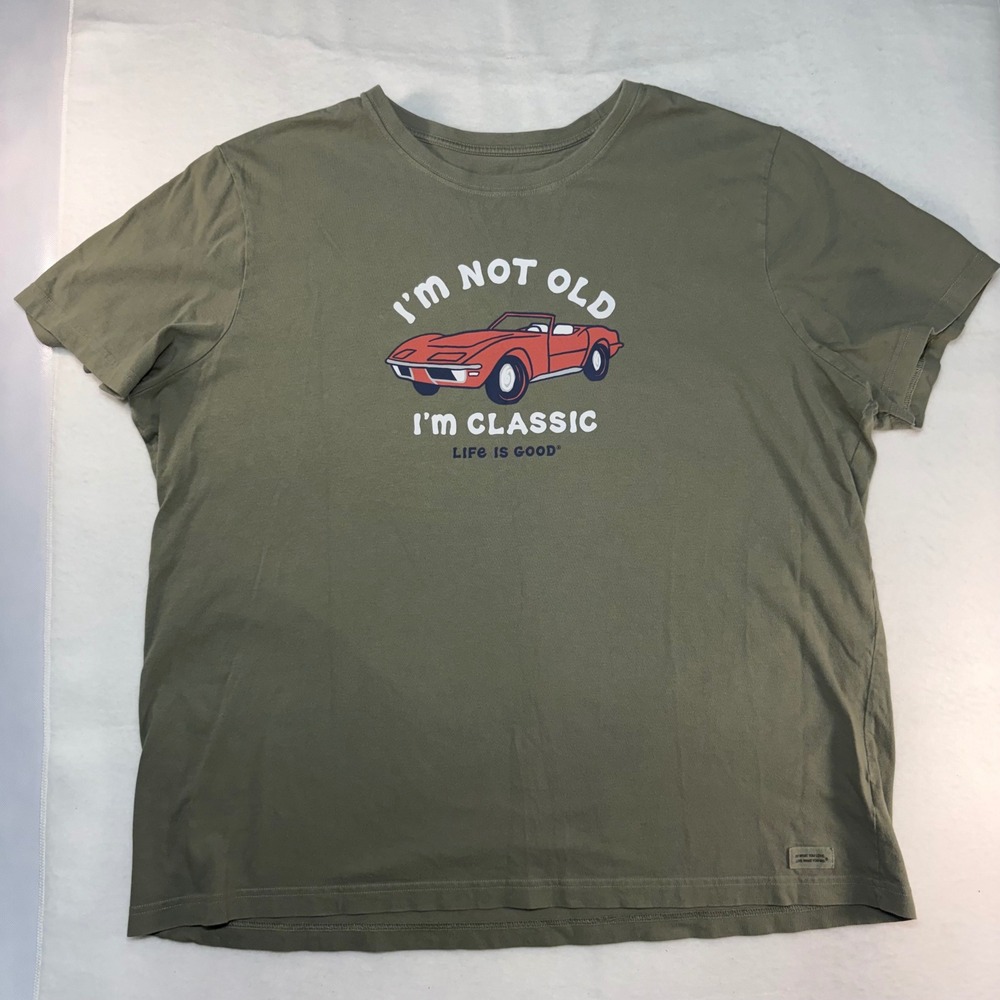 Life is Good Mens XXXL Crusher Tee I'm Not Old I'm Classic Corvette Green Shirt